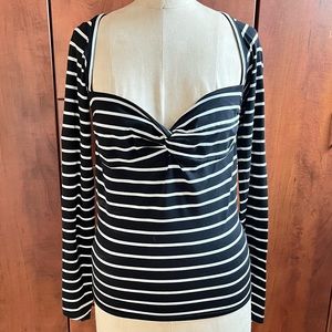 Ralph Lauren black and white striped long sleeved twist front top